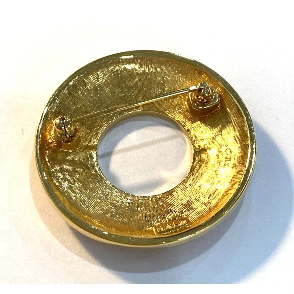Vintage Swarovski brooch SAL goldtone textured open circle round retro pin 1980s